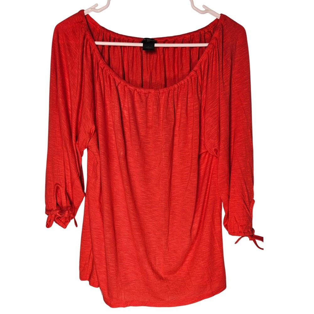 Ann Taylor‎ Womens Red Rayon 3/4 Sleeve Tie Cuff Peasant Blouse Top Medium